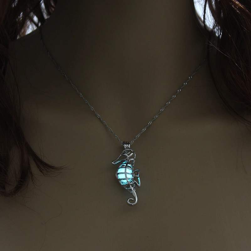 Glow-in-the-dark seahorse hollowed out DIY necklace
