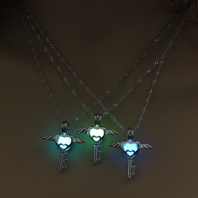 Halloween multi-colored glow-in-the-dark Angel key hollowed out DIY necklace