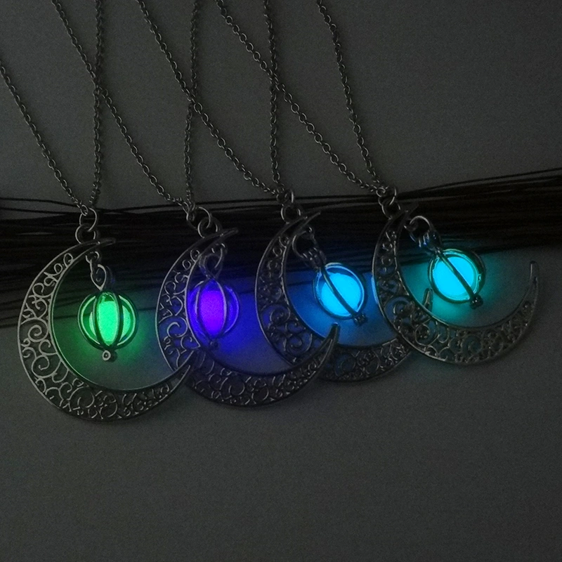 Multi-colored Night Light Moon Pumpkin necklace