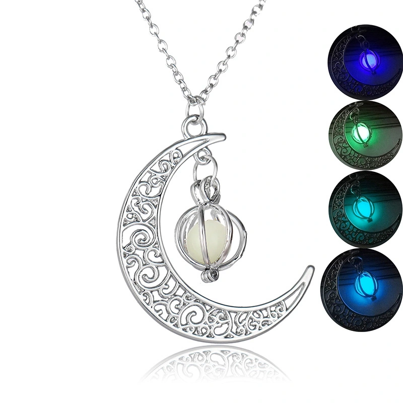 Multi-colored Night Light Moon Pumpkin necklace