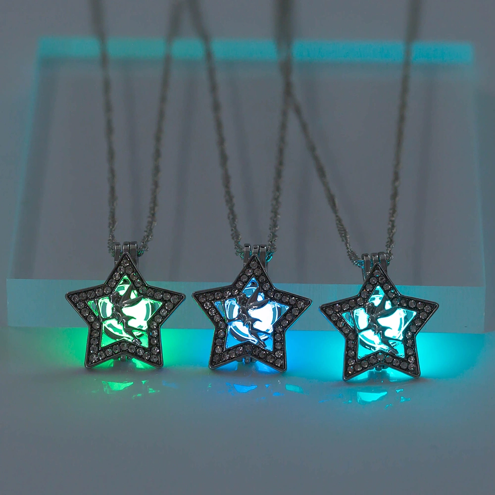 Halloween multicolored diamond-studded Pentagram Angel glow-in-the-dark Necklace