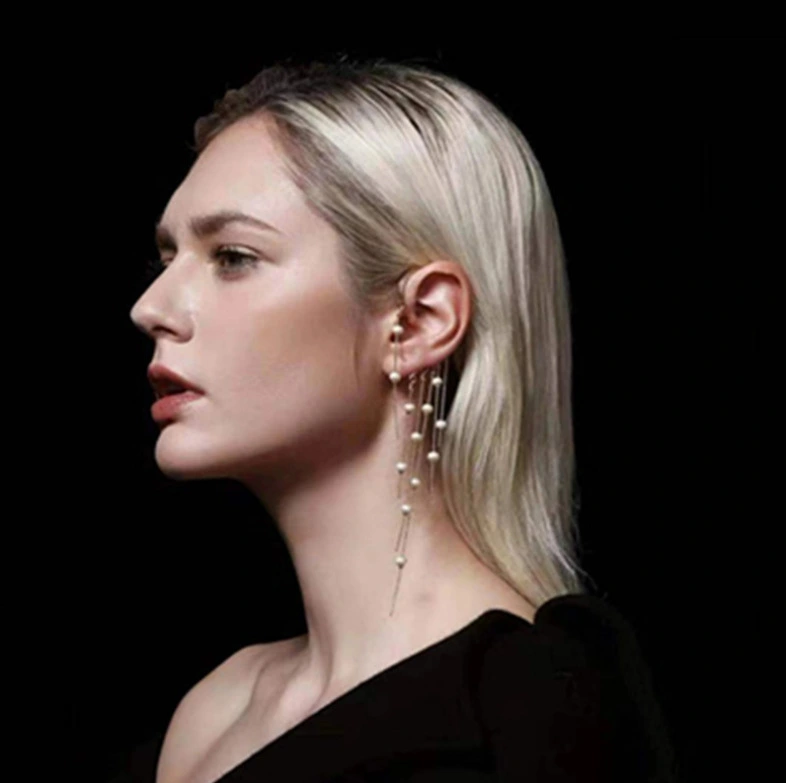 Long Thin And Thin Temperament Fringed Pearl Earrings