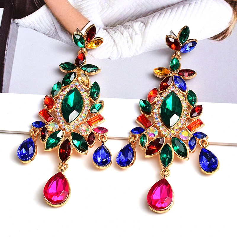 Vintage Elegant Drop-shaped Earrings Ladies Luxury Crystal Hanging Style