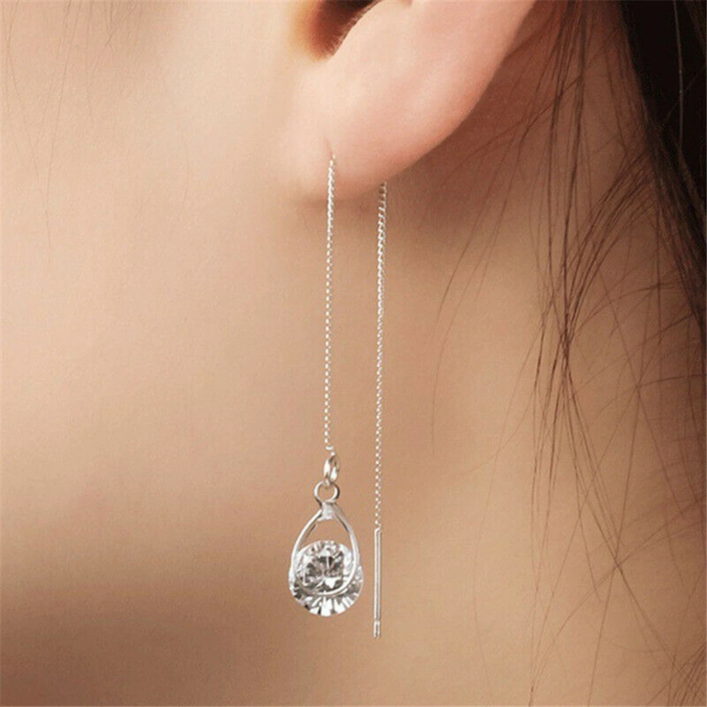 Fashion Temperament Tassel Symmetrical Zircon Water Drop Long Earrings