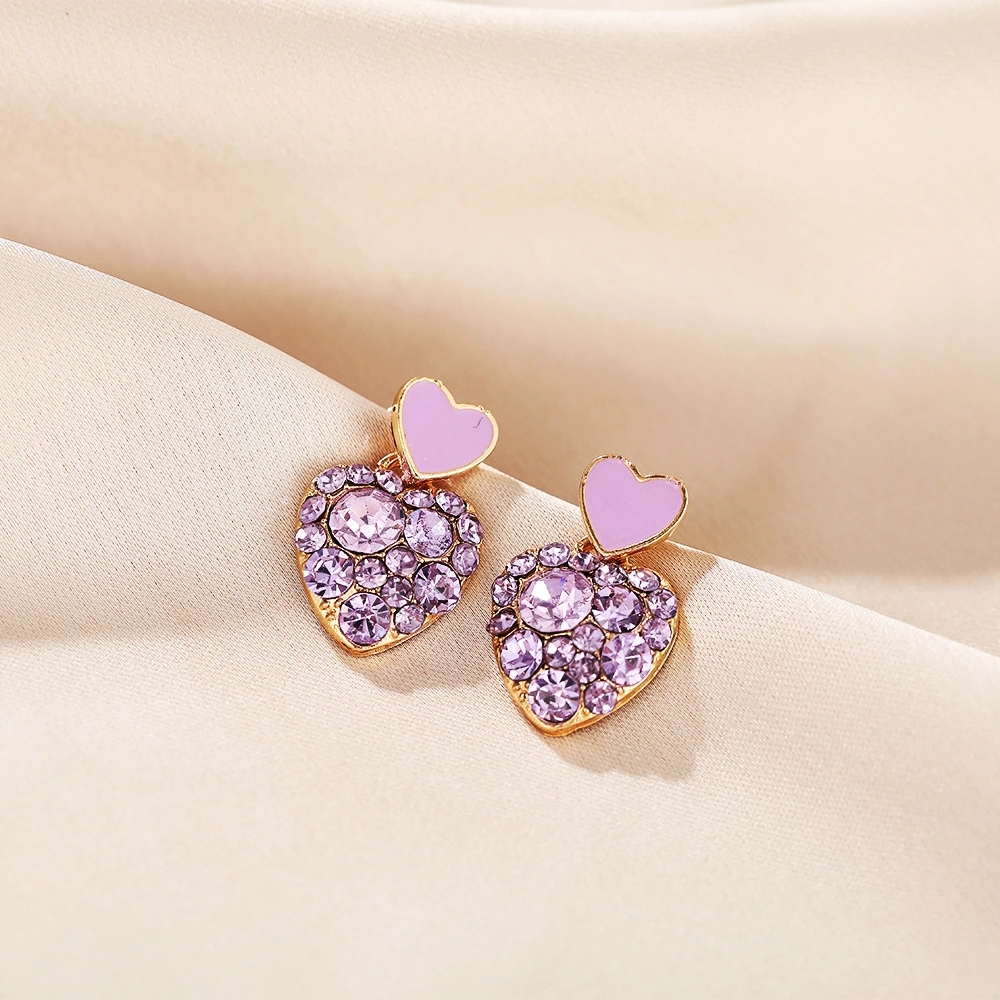 Diamond Stud Earrings Peach Heart Love Zircon Earrings