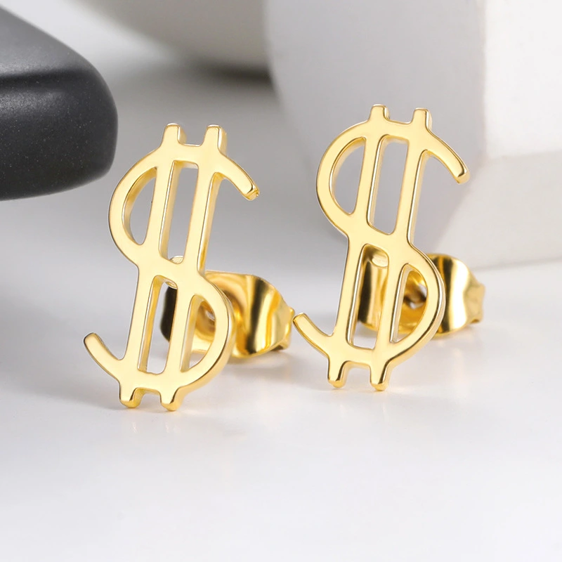 European And American New Simple Stainless Steel Earrings For Men And Women With Dollar Signs