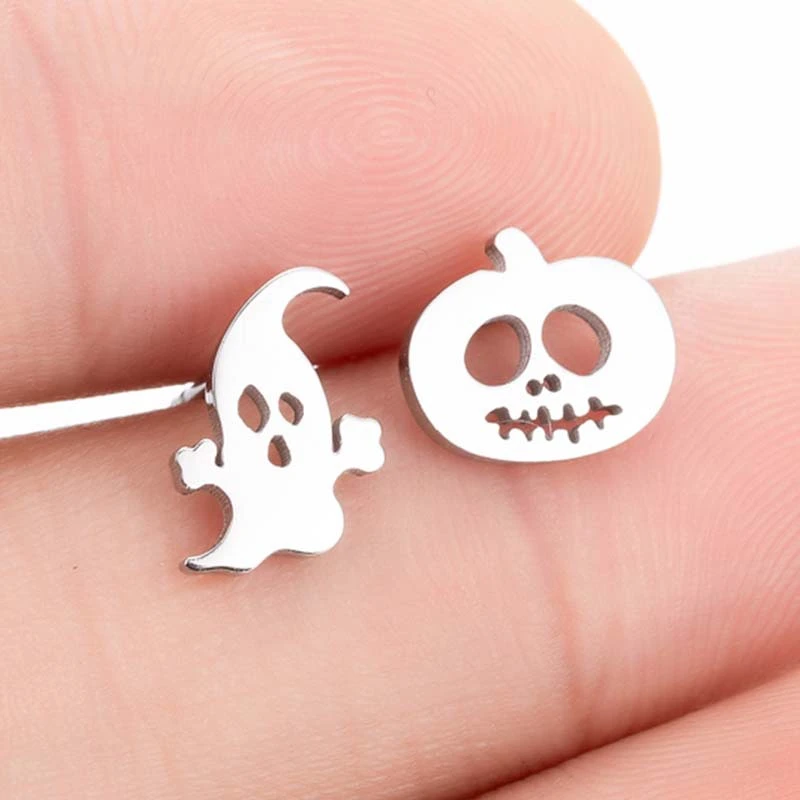 Cute Ghost Pumpkin Ghost Head Simple Temperament Asymmetric Earrings