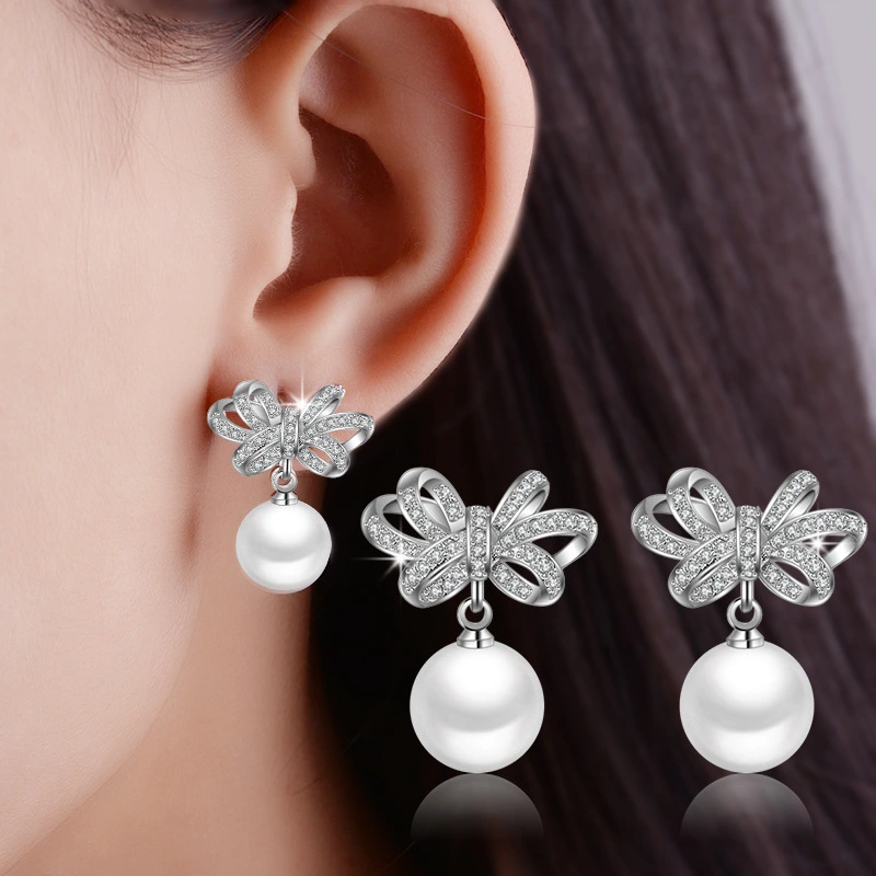 Super Glitter Bow Pearl Earrings