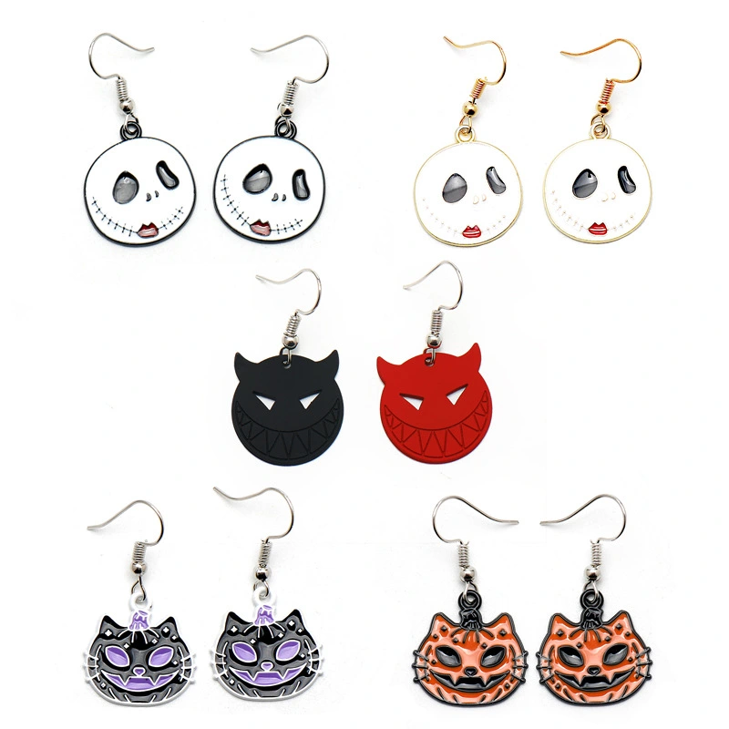 Pumpkin Cat Ghost Skull Earrings