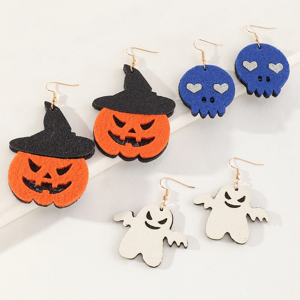 Horror Funny Skull Pumpkin Felt Cloth Earrings Ghost Festival