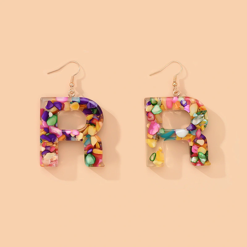 Colorful Resin Colored Shell Letter Earrings