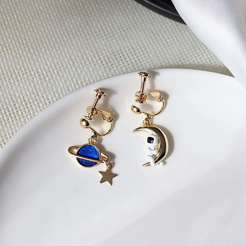 Moon Planet Astronaut Asymmetrical Stud Earrings Female Temperament South Korea