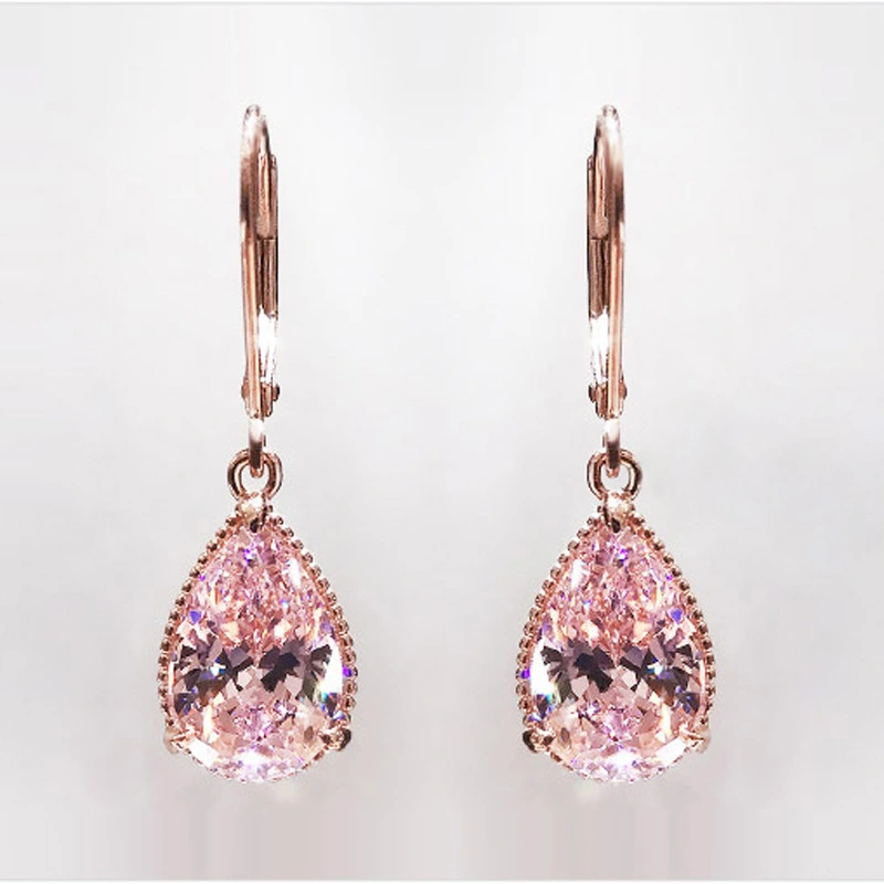 Simulation Water Drop Diamond FemaleStud Earrings Rose Gold Plated