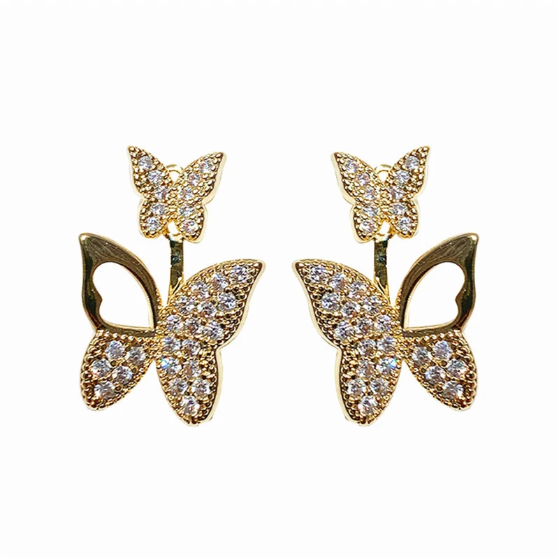 S925 Silver Needle Temperament Exquisite Hollow Diamond Butterfly Earrings Female Elegant