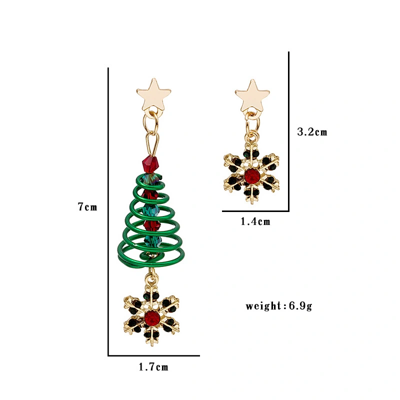 Creative Asymmetric Spiral Christmas Tree Pendant Stud Earrings