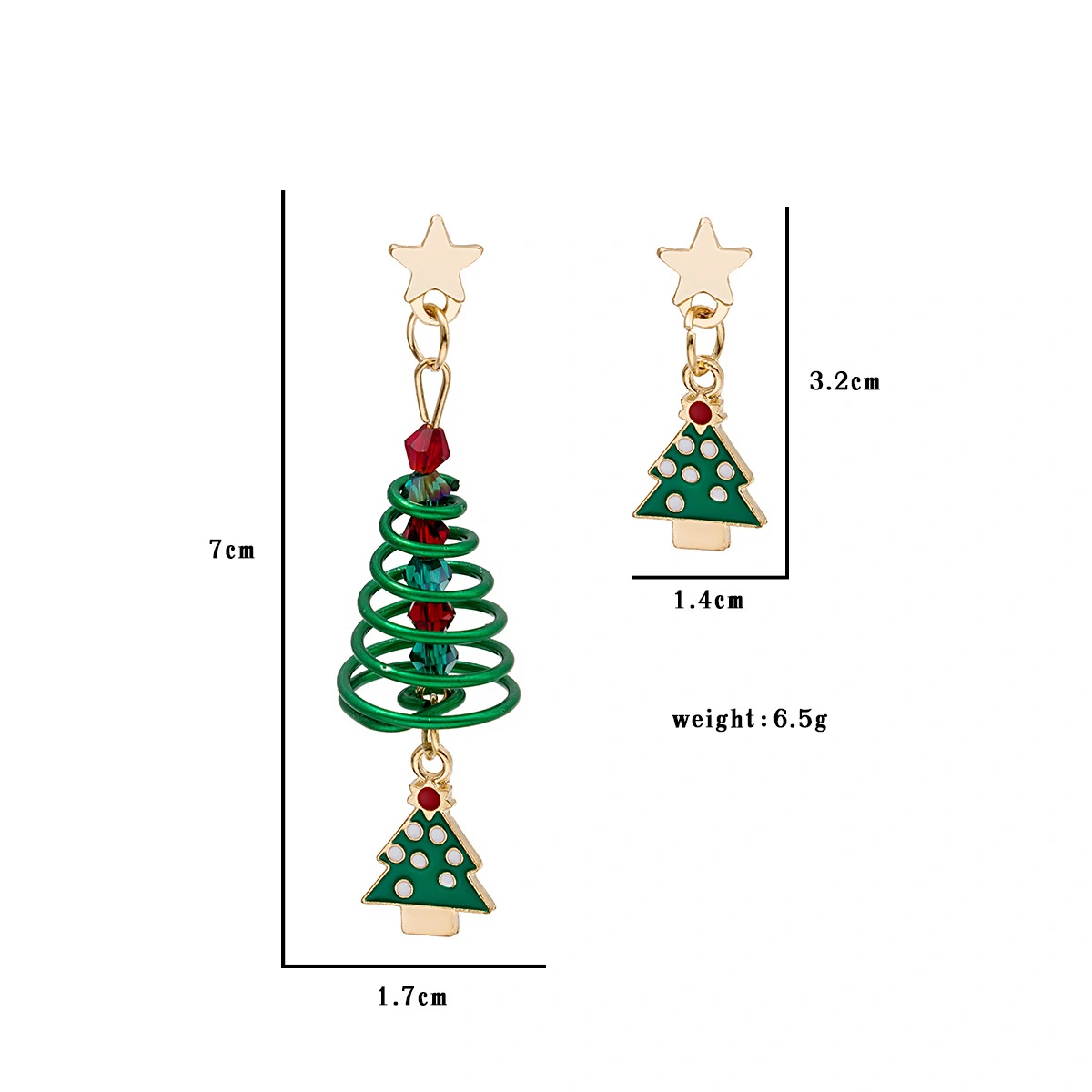 Creative Asymmetric Spiral Christmas Tree Pendant Stud Earrings