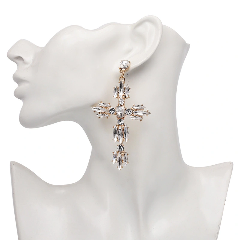 Environmental Cross Alloy Diamond Baroque Personality Earrings