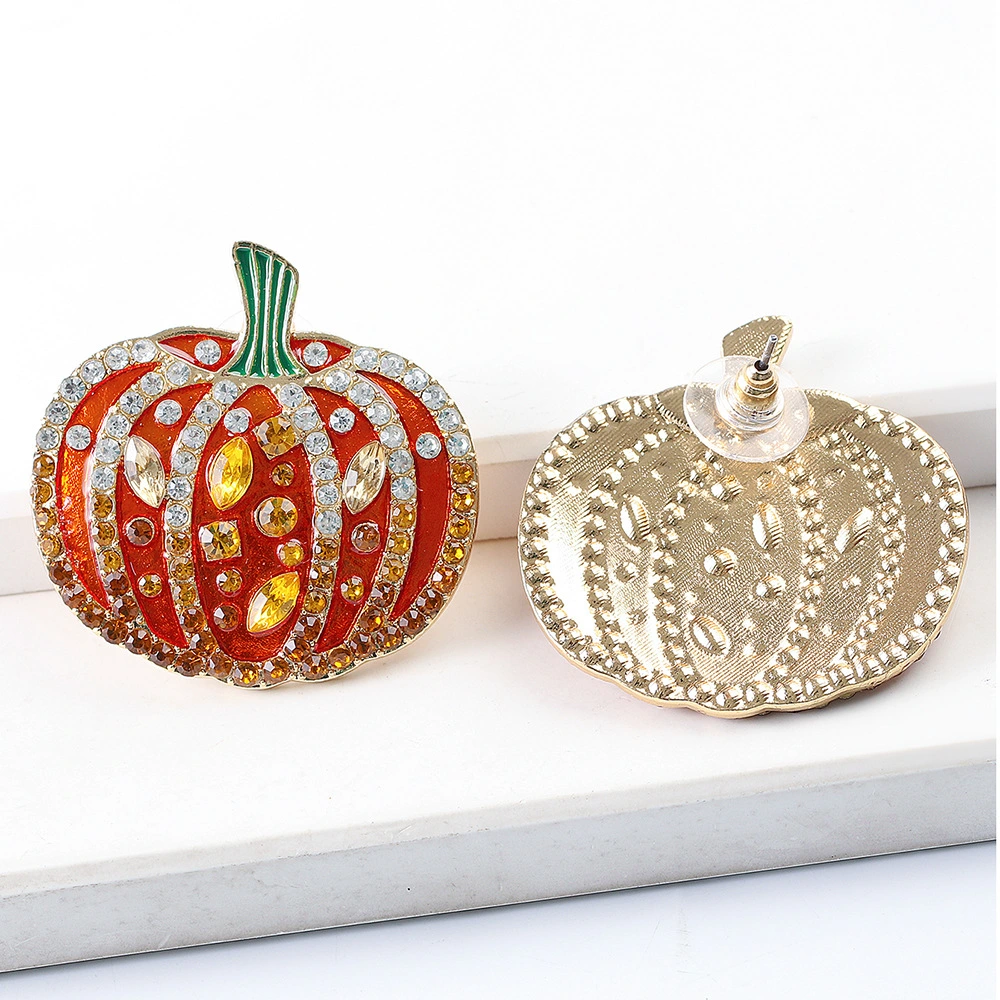 Halloween Pumpkin Earrings Fun Smiley Face Diamond Fashion Stud Earrings