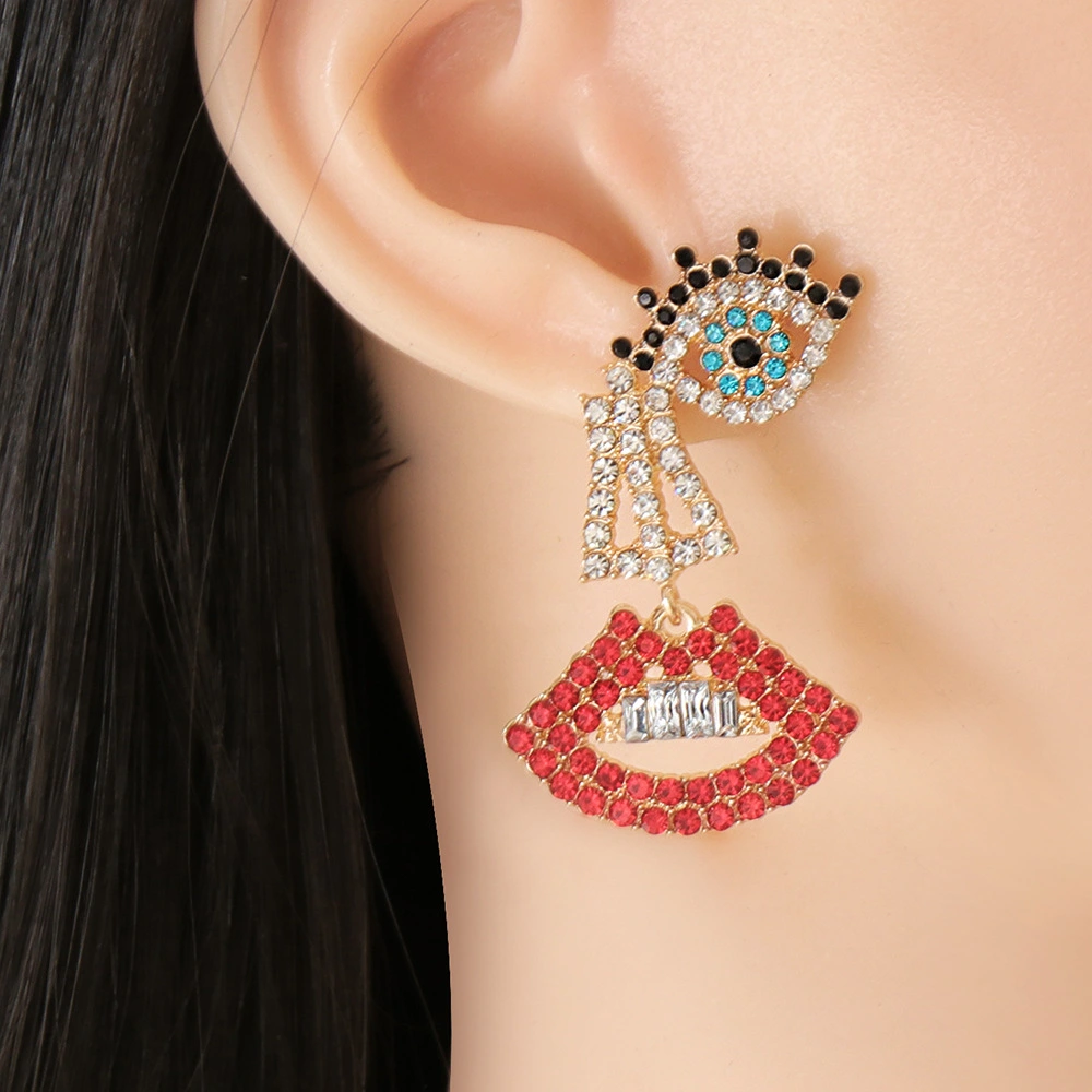 European And American Cross-border Design Jewelry Asymmetric Eyes Lips Earrings