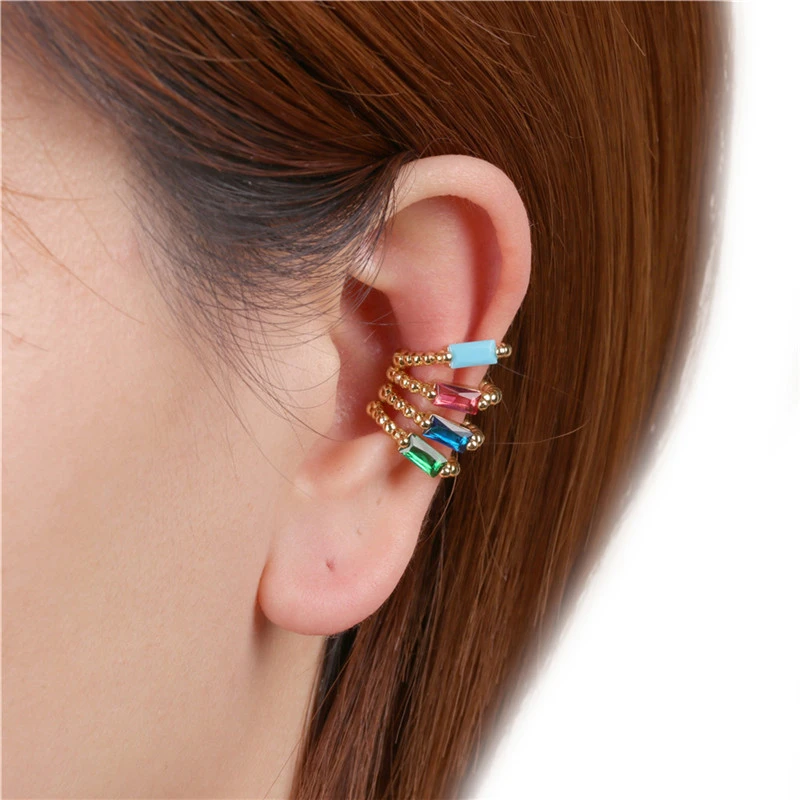 Girls Fashion Color Diamond C-shaped Earrings