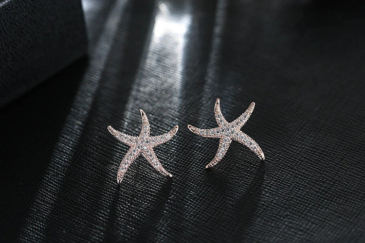 S925 Sterling Silver Starfish Diamond Earrings Hypoallergenic