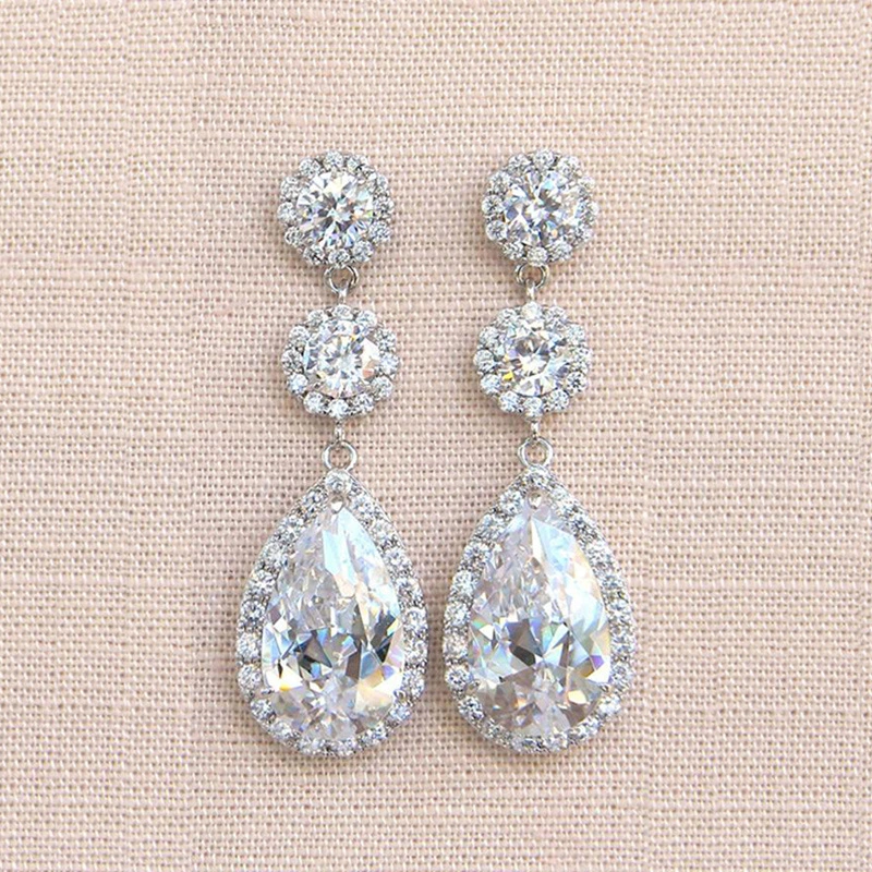 Water Drop Zircon Earrings Super Flash Female Romantic Wedding