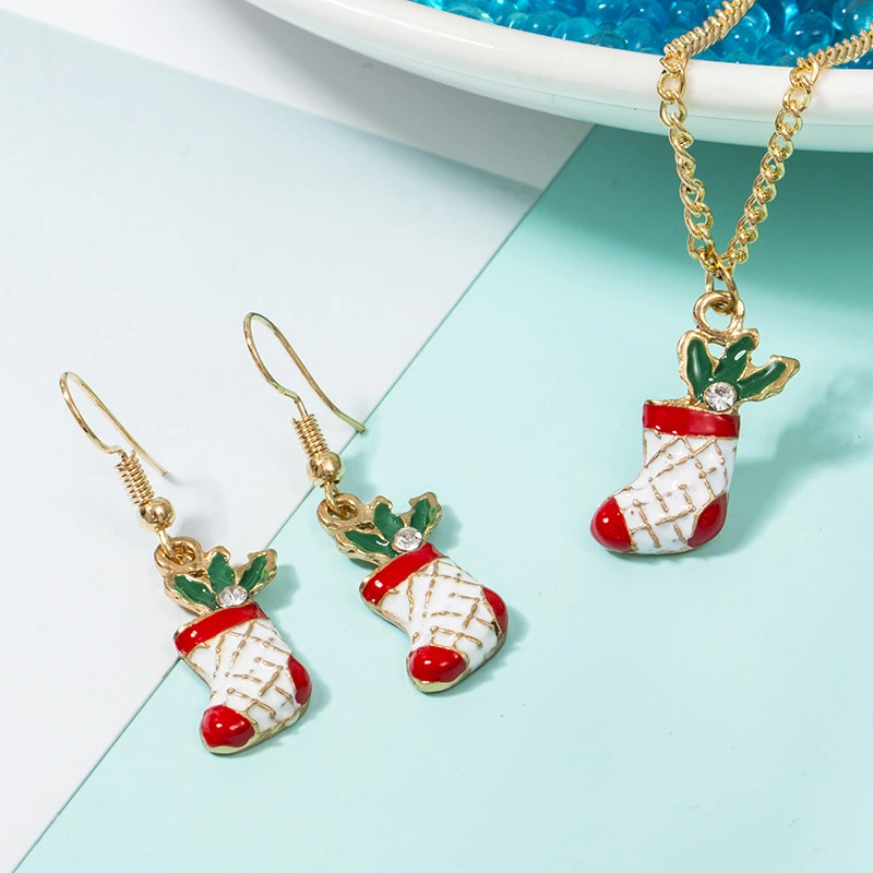 Christmas Boots Necklace Earrings Set