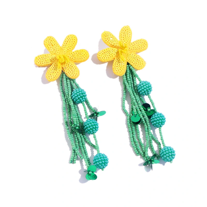 Simi Style Personalized Flower Sequin Long Earrings