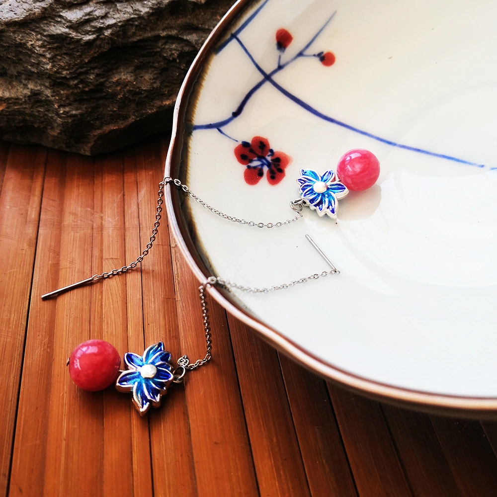 Beautiful Ear Line Earrings Rhodolite Cloisonne Jewelry