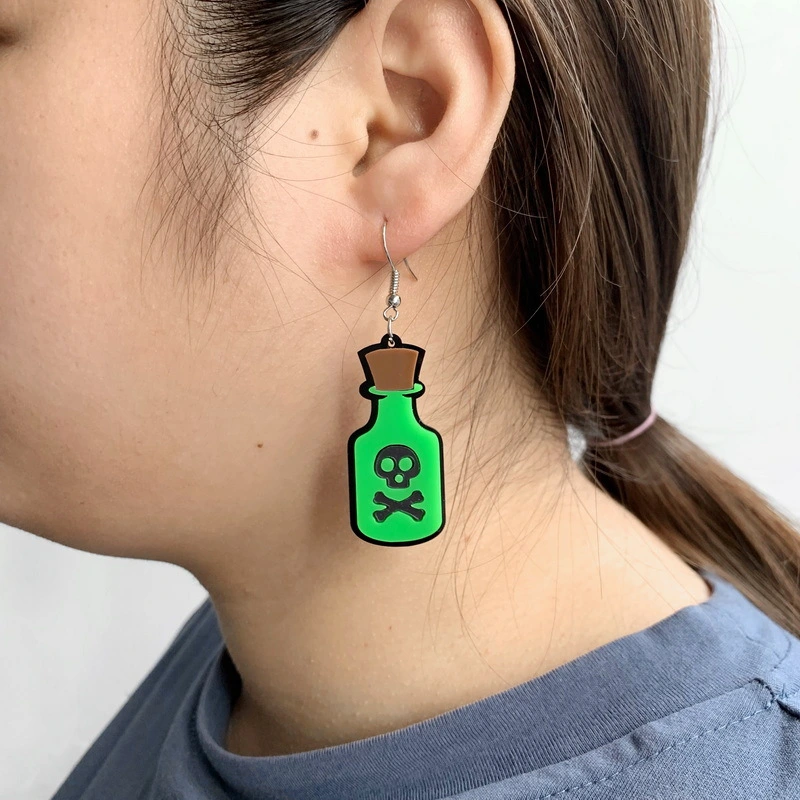 Witch Skull Poison Bottle Earrings