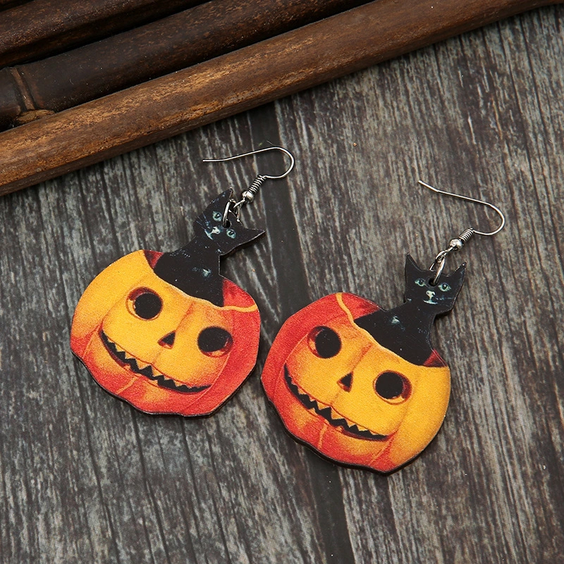 Funny Pumpkin Smiley Leather Earrings