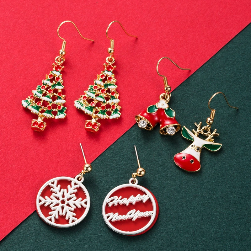 New  Series Asymmetric Christmas Tree Snowflake Earrings