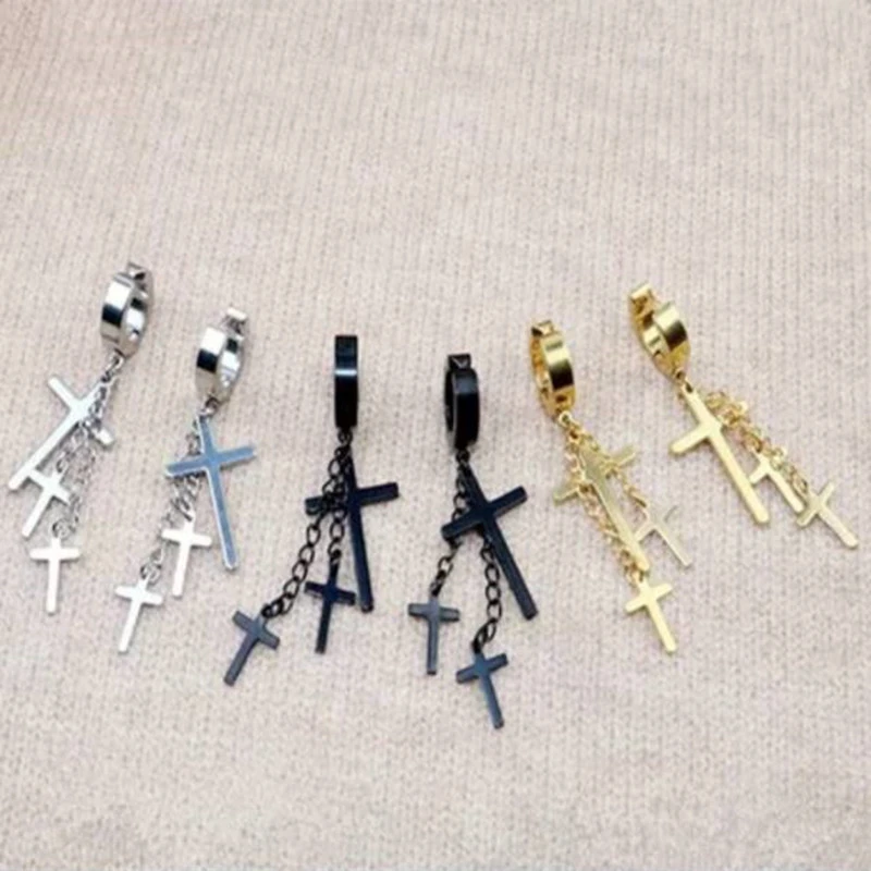 Titanium Steel Personality Men's Cross Earrings Fashion