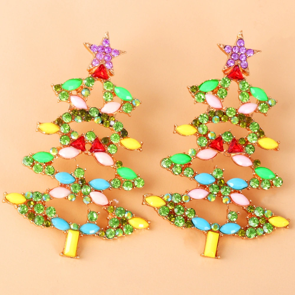 Fashion Hot New Cartoon Christmas Tree Earrings Diamond Jewelry