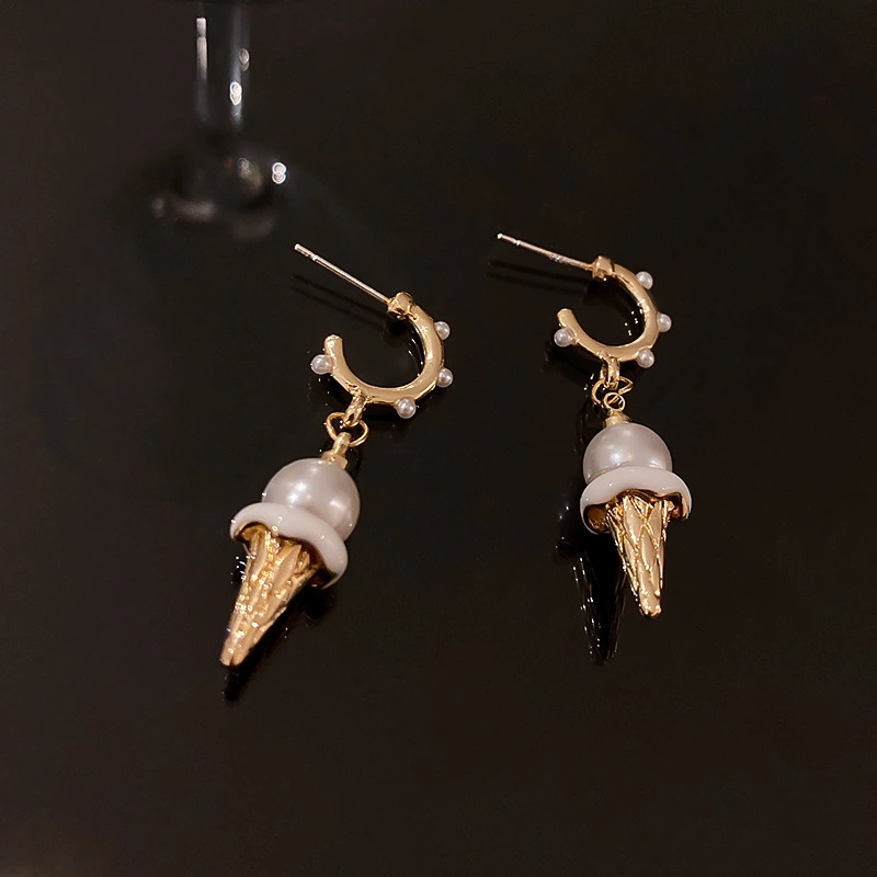 Silver Needle Fashion Fun Pearl Ice Cream Earrings