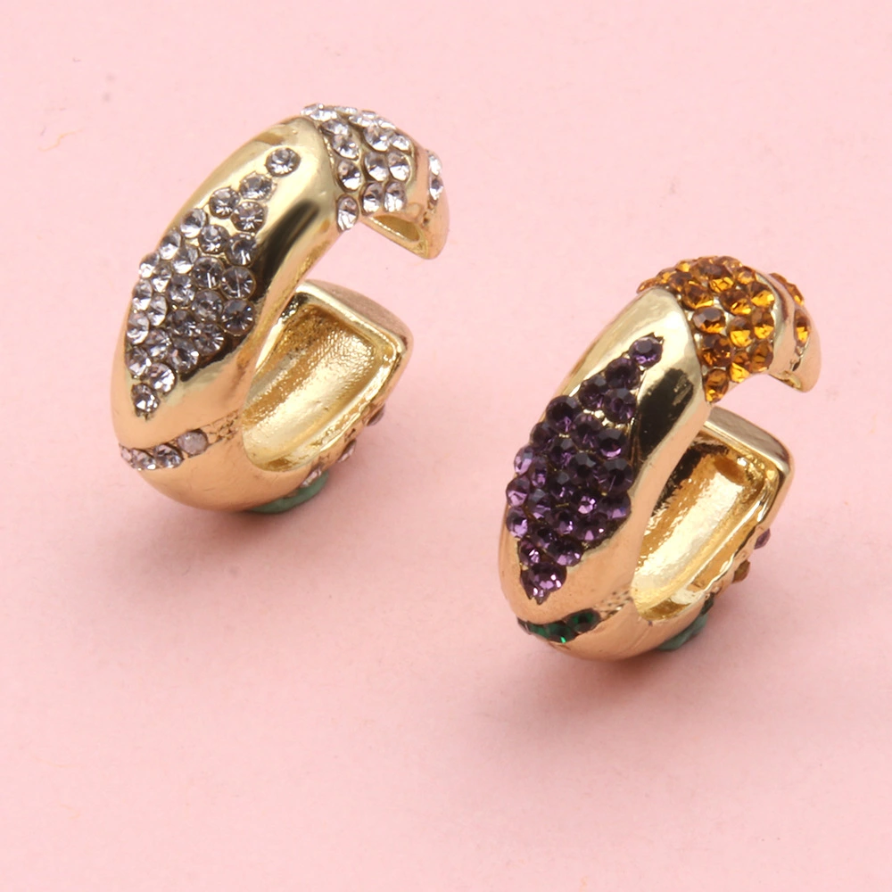 Golden European And American Ear Bone Clip With Colored Diamonds Ethnic Style