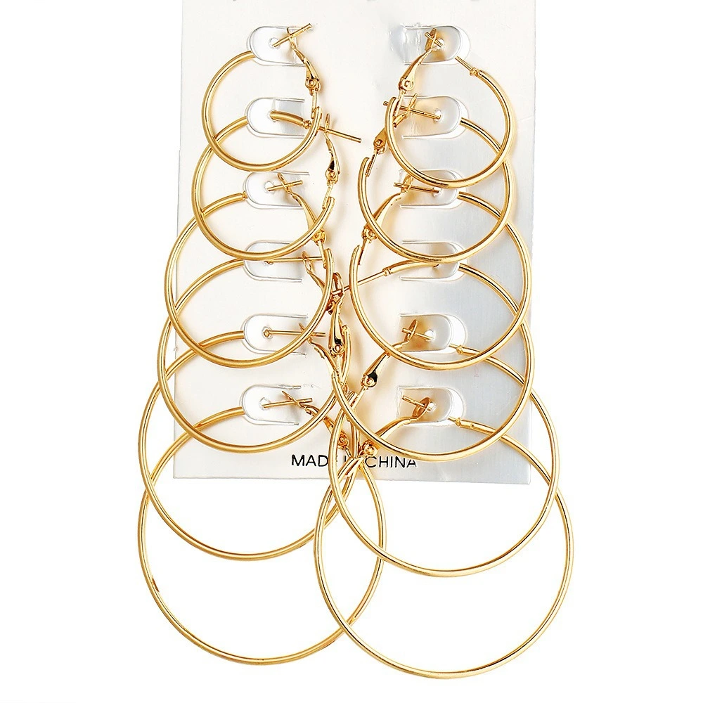 Gold Large Circle Combination Set Earrings Exaggerated Metal