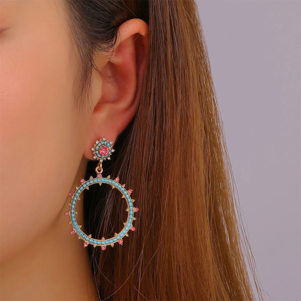 Temperament Retro Diamond-studded Sun Flower Geometric Earrings