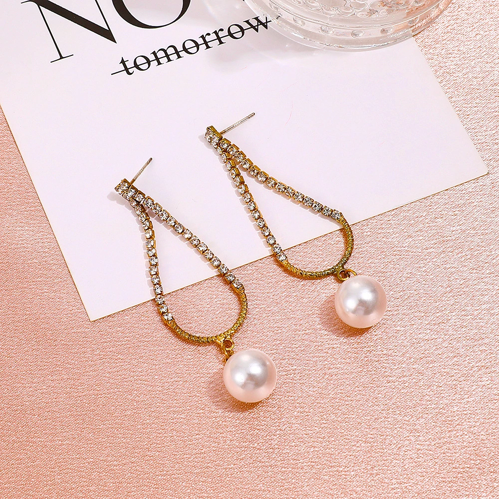 Simple Pearl Drop Earrings Cold Wind French Zircon