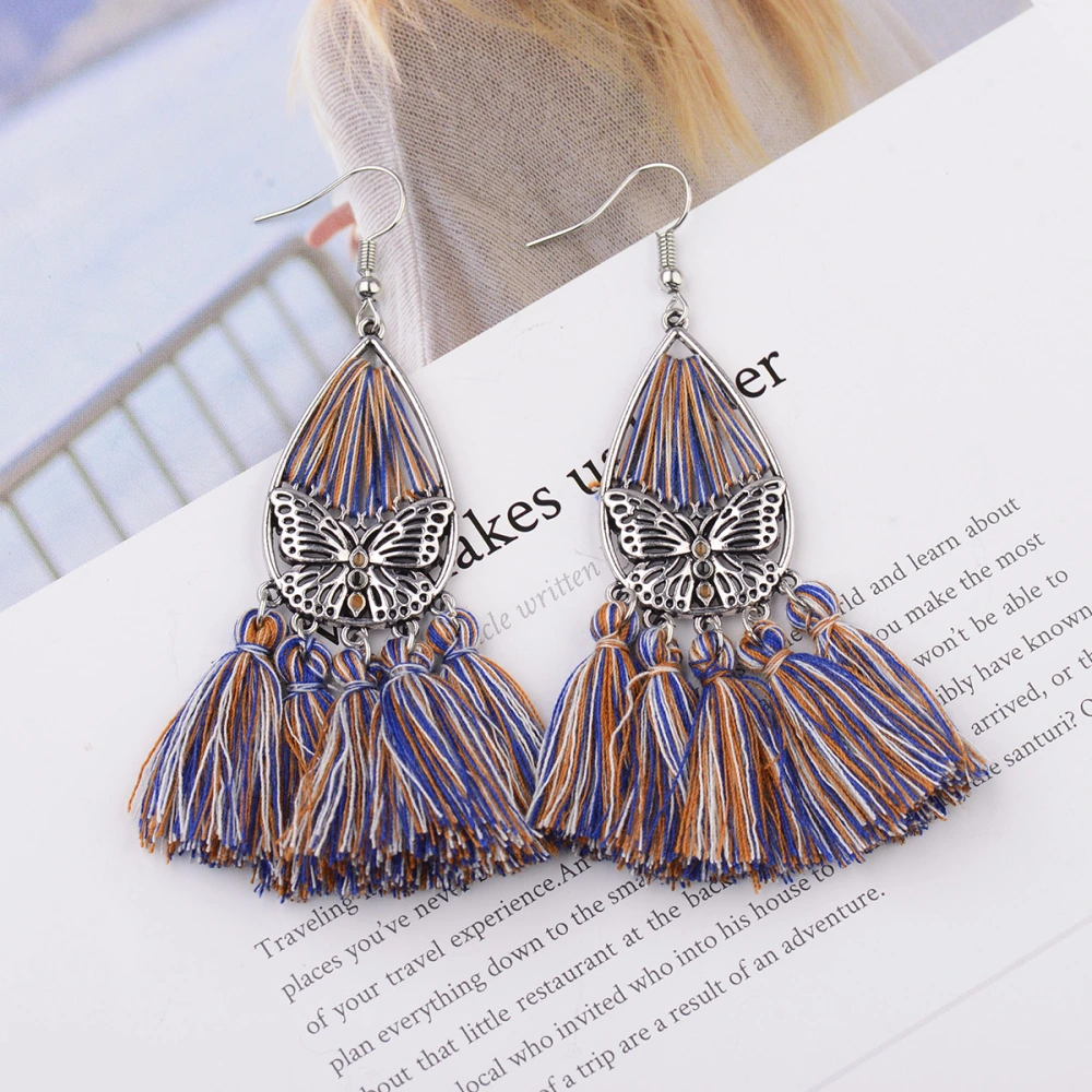 Characteristic Creative Butterfly Shape Color Tassel Long Earrings