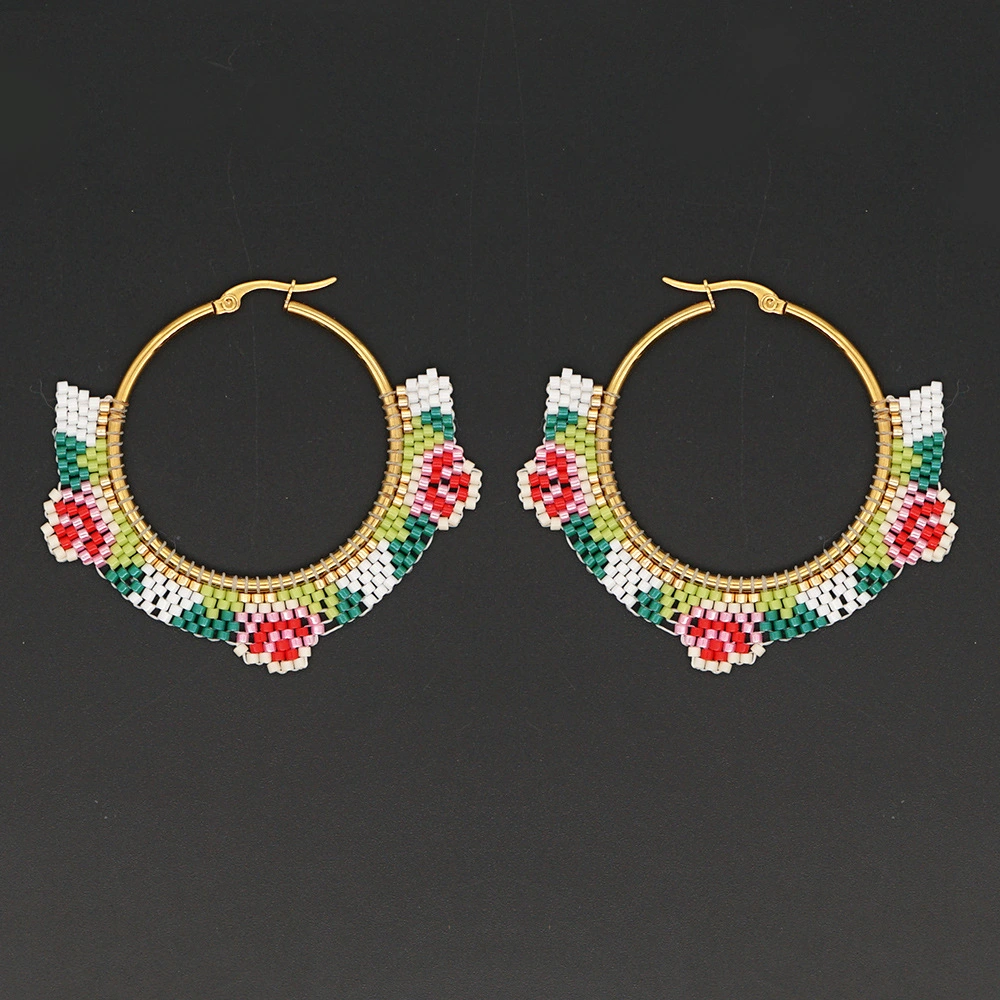 Hand-woven Colorful Bohemian Ethnic Style Big Hoop Earrings