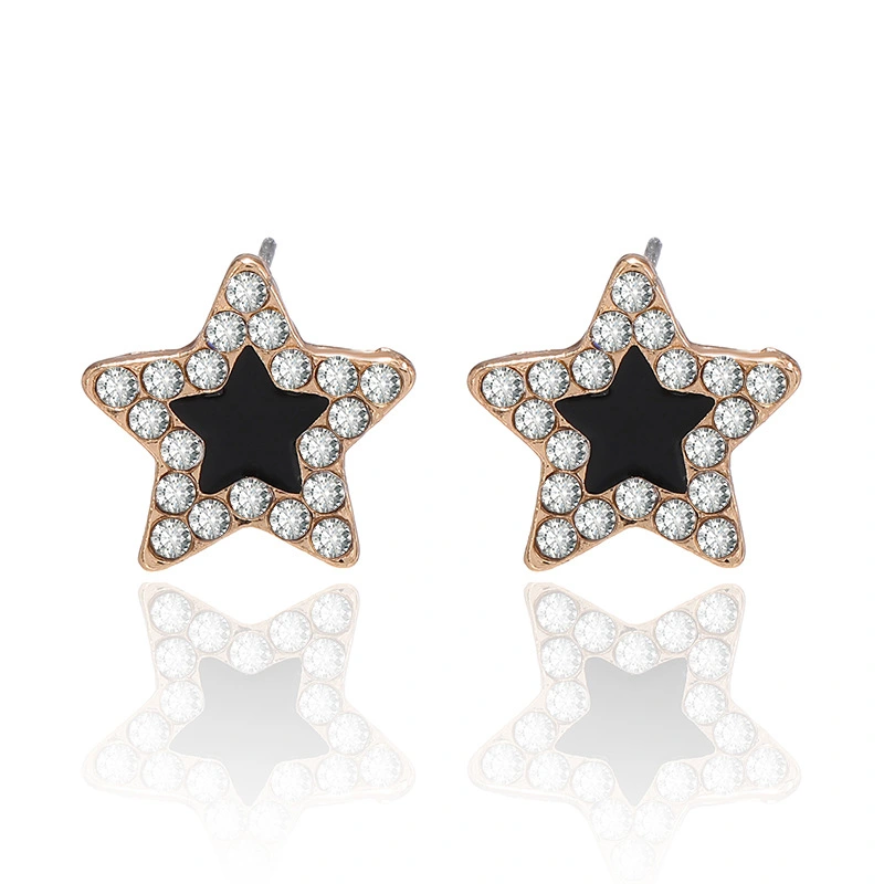 Black Oil Drop Five-Pointed Star Diamond Simple Temperament Earrings