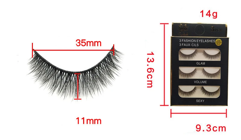 False Eyelashes Natural Tail Extension 3D Simulation Three Pairs