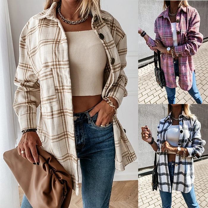 Casual Retro Plaid Long-Sleeved Shirt Jacket