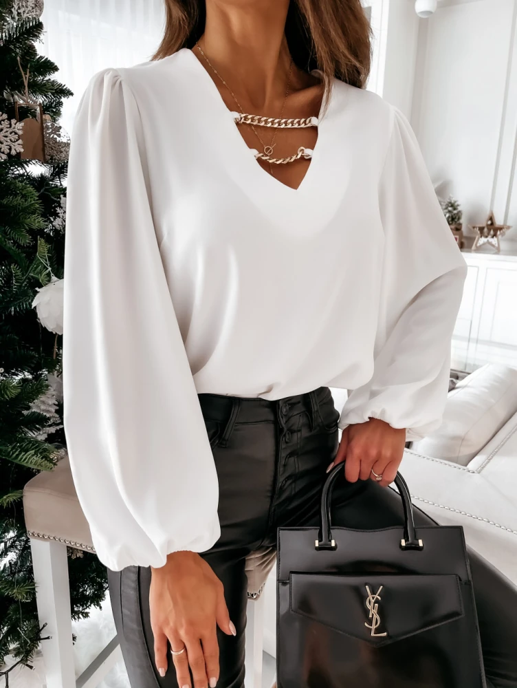 V-Neck Sexy Shirt Lantern Sleeve Long Sleeve Top
