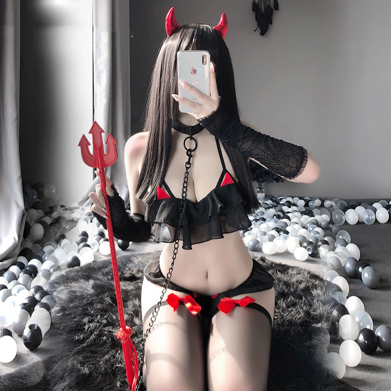 Little Devil Halter Lace-up Three-Point Split Uniform Set