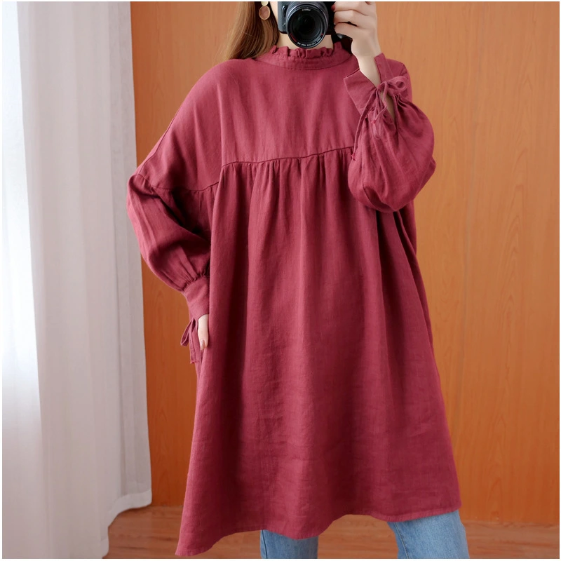 Pure Color Lace Literary Loose Large Size Medium And Long Style