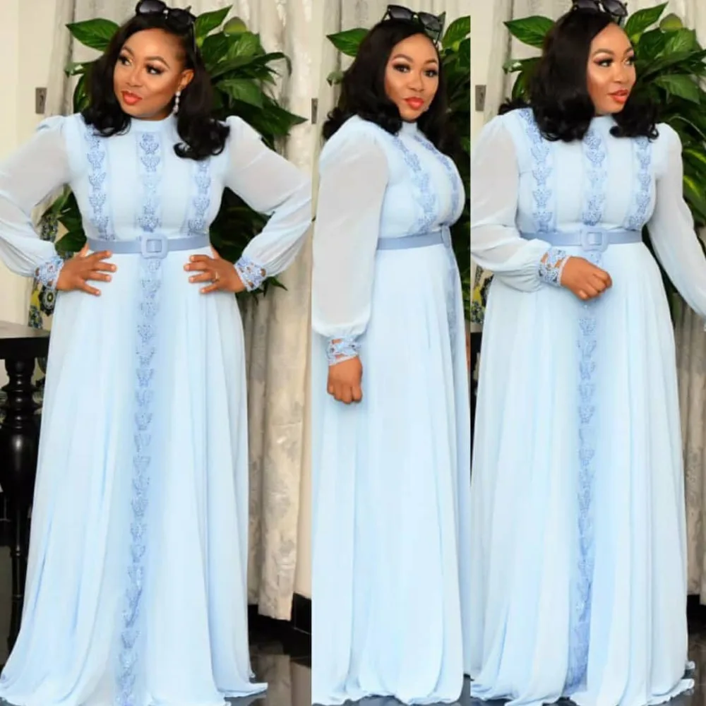 Womens Long Sleeved Belts African Dresses
