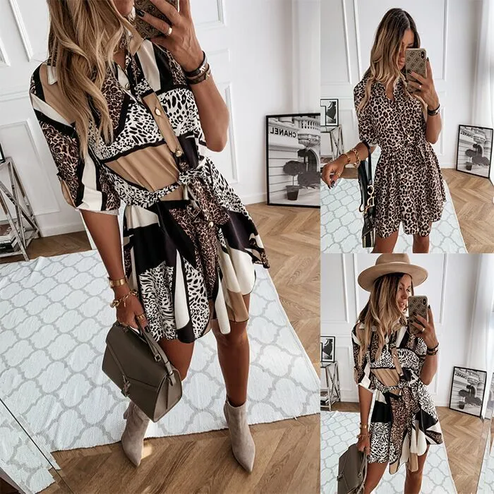 Long Sleeve Fashion Sexy Printed Shirt Dress