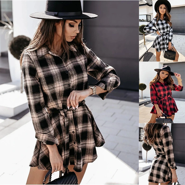 Fashion Sexy Lapel Print Shirt Skirt Dress